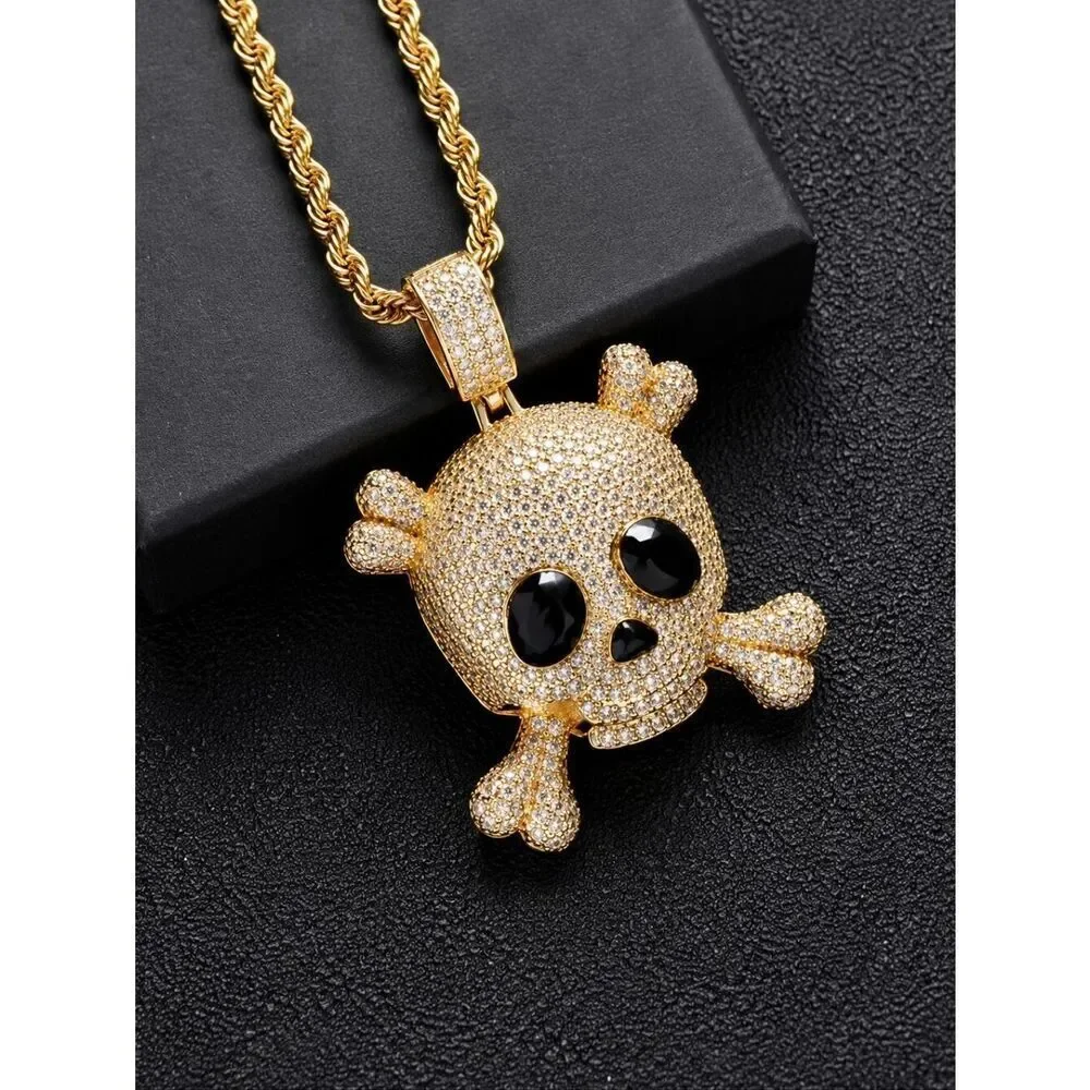 14k Gold Plated Skull and Bones Necklace